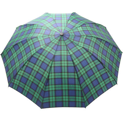 BSCI 8mm metalowy wałek Trzy składany parasol Zielony wzór w kratkę dla mężczyzn